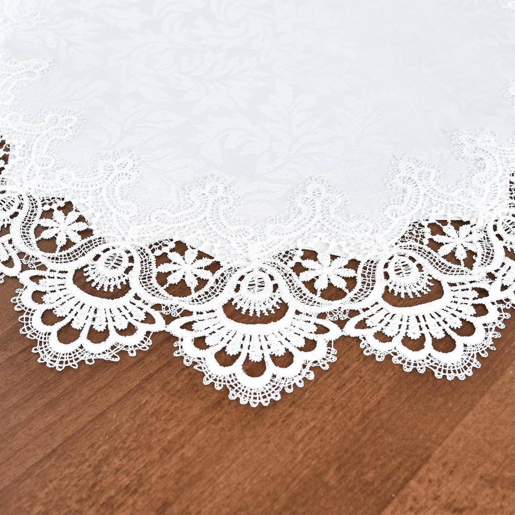 Elegant White Lace Jacquard Round Doily Tablecloth Table Topper Decoration Cover for Home Dresser Scarf and Table Centerpiece 24 Inch