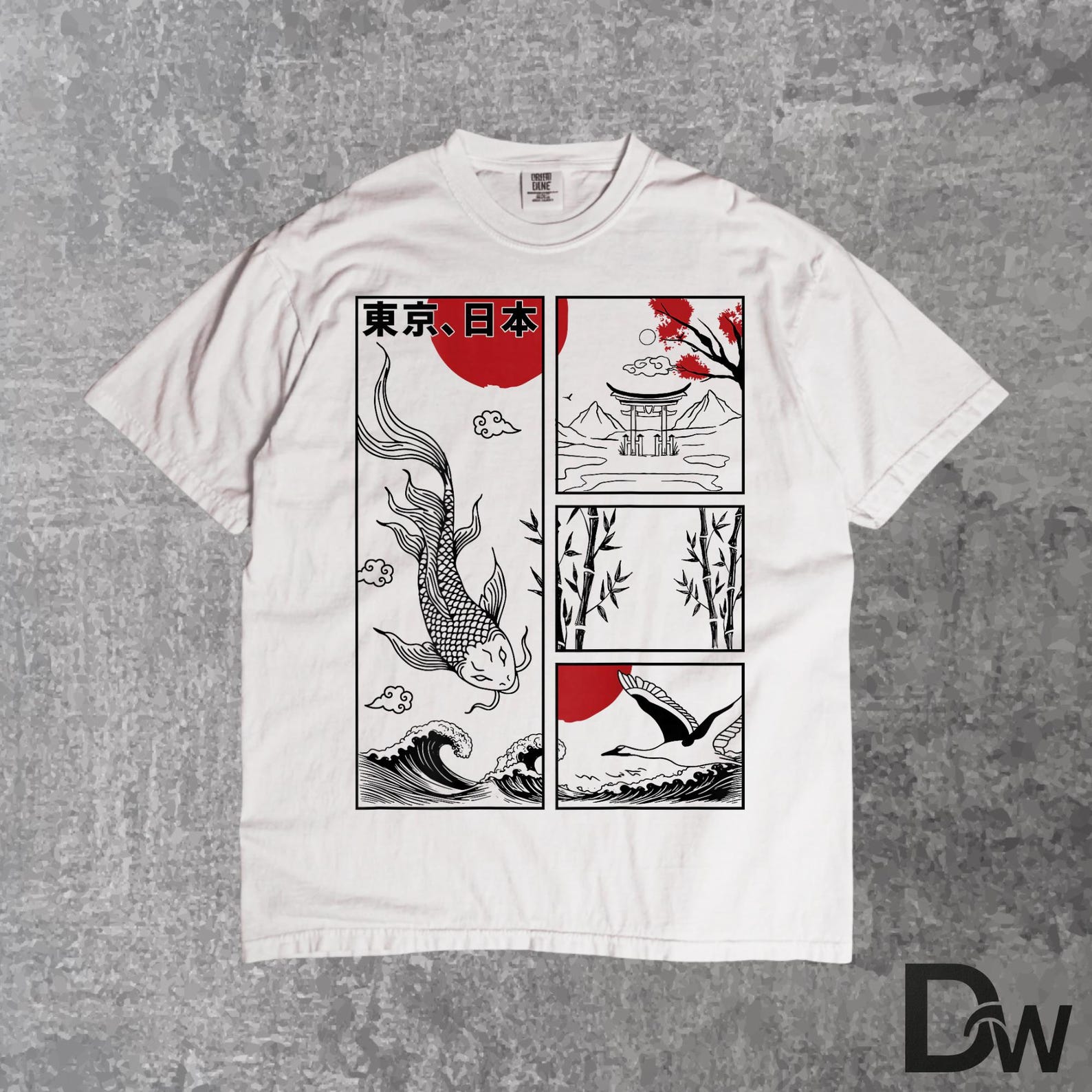 Japanese Koi Fish The Great Wave Off Kanagawa, Kanji Back Print T Shirt, Ukiyo-e Wave Art Tee, Koi Fish Graphic Shirt, Japan Aesthetic Tee L