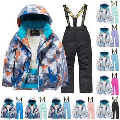 Children's Fashion Skiwear Set Boys' And Girls' Thickened Waterproof Warm Ski Suit Jacket And Trousers Outfit Set