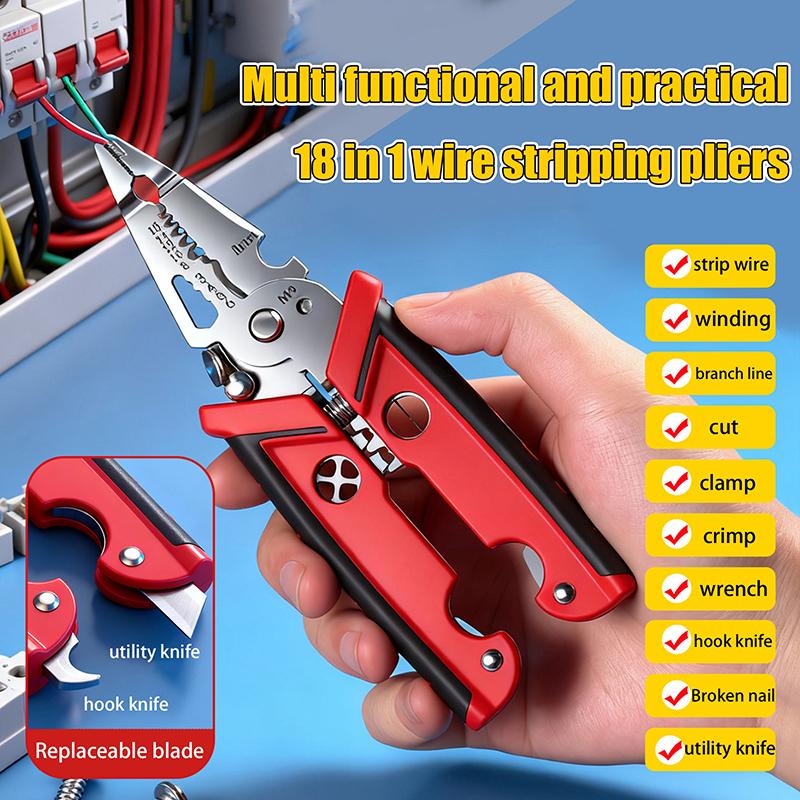 18 In 1 Multifunctional Wire Stripper Crimper Pliers Electrician Wire Crimper Peeler Pliers Labor-Saving Wire Cutting Tools