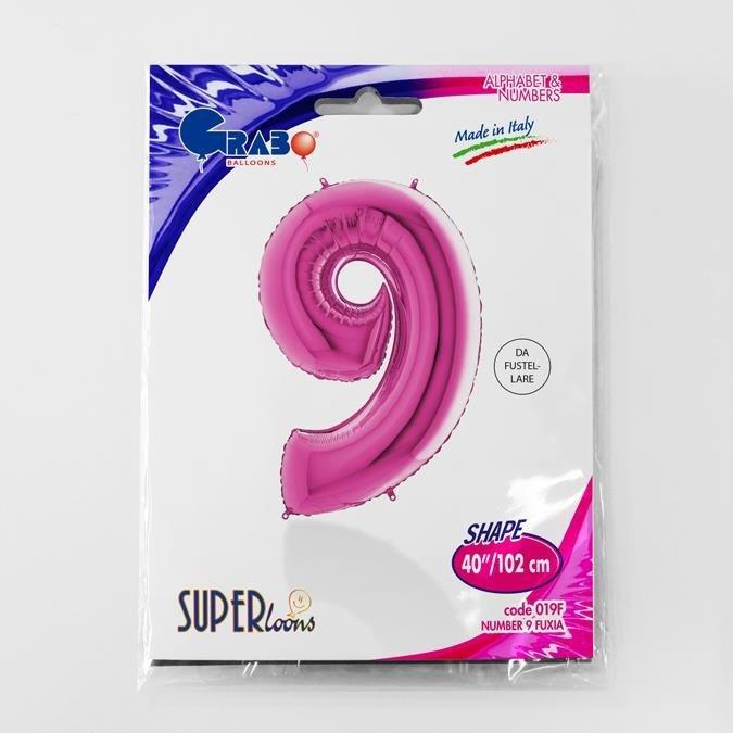 Balon Foliowy Cyfra 9 Różowa Fuksja - 102 Cm Grabo