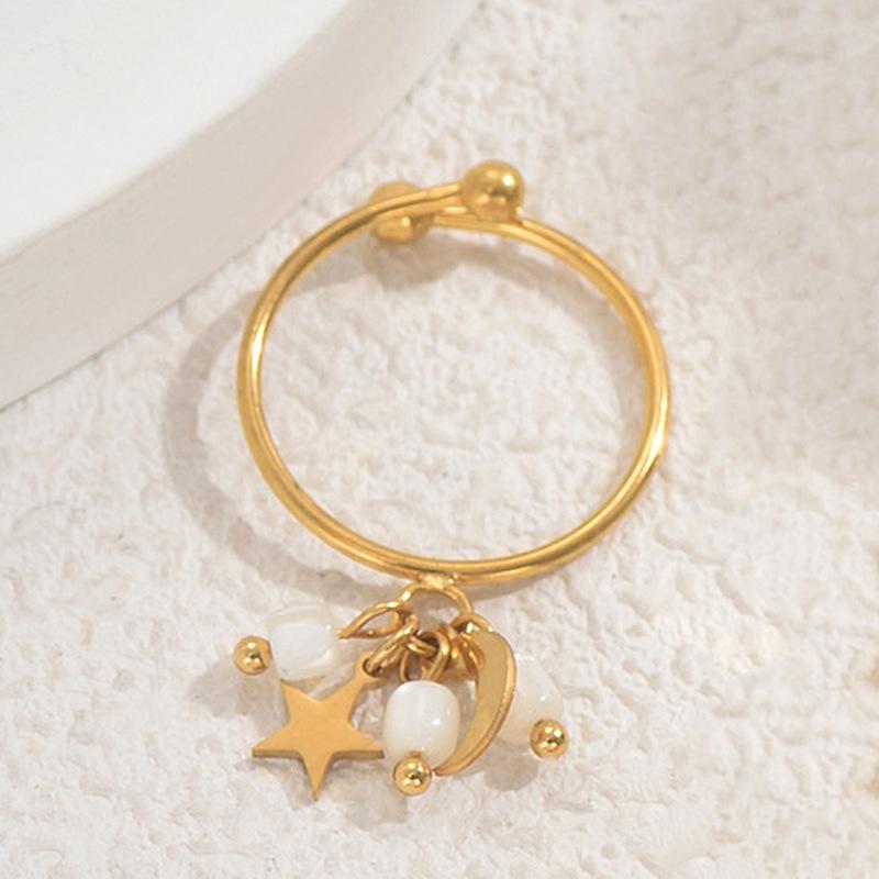 Geometric Wind Women's Ring Personalized Inlaid Rice Bead Design Star Moon Open Ring Versatile Index Finger Ring