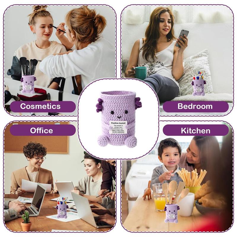 1Pc Hand Woven Plush Wool Birthday Gift Home Decor Halloween with Positive Card Pen Holder Crochet Dolls