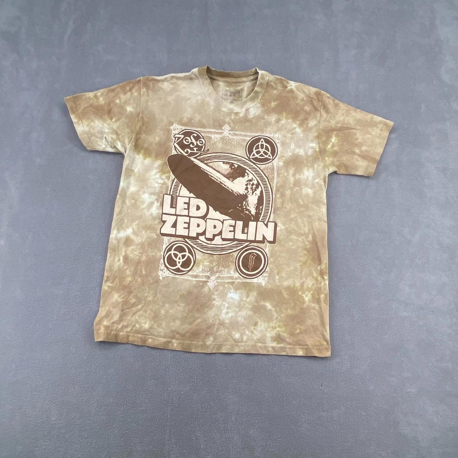 Led Zeppelin T Shirt Mens Medium Brown Tie Dye Blimp Graphic Print Logo Cotton 2XL
