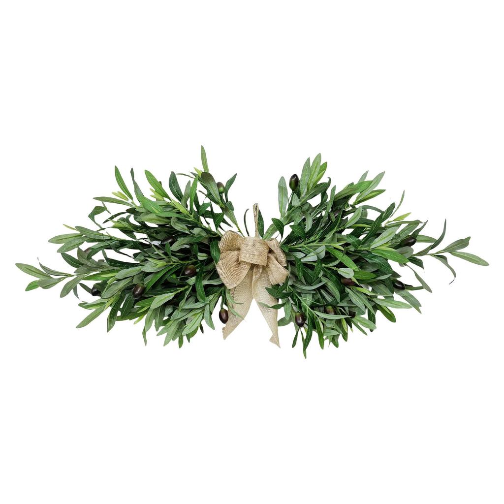 Bull Horn Wreath with Olive Branch for Home and Wedding Décor - Artificial Greenery Wall or Door Hanging.