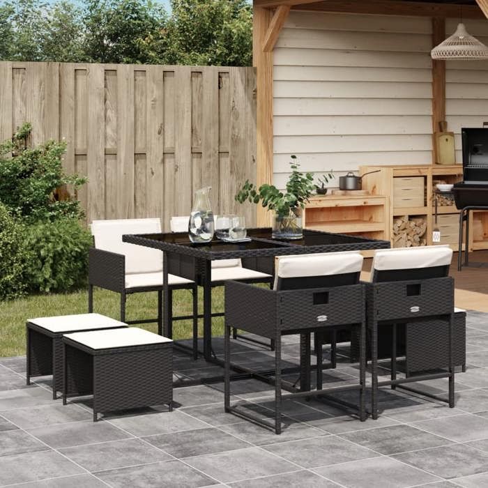 VidaXL 9-Piece Garden Dining Set with Cushions, Table and Folding Back Chairs, Outdoor Patio Furniture 3211314
