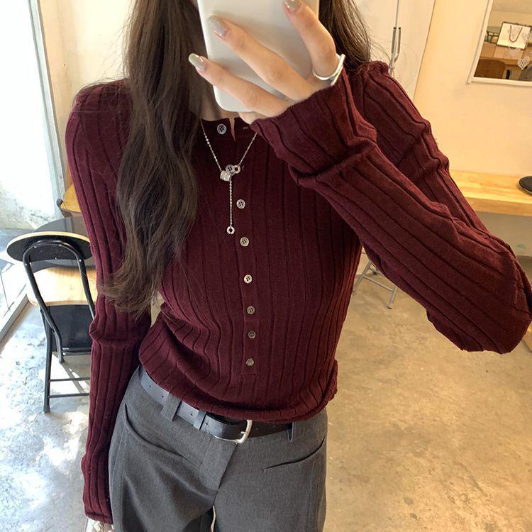 

Элегантный однотонный вязаный свитер облегающего кроя - Новый осенне-зимний дизайн One Size вино красного