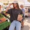Damen Oversized Lässiges T-Shirt 3/4 Ärmel Lockerer Schnitt Hals Sommer Top