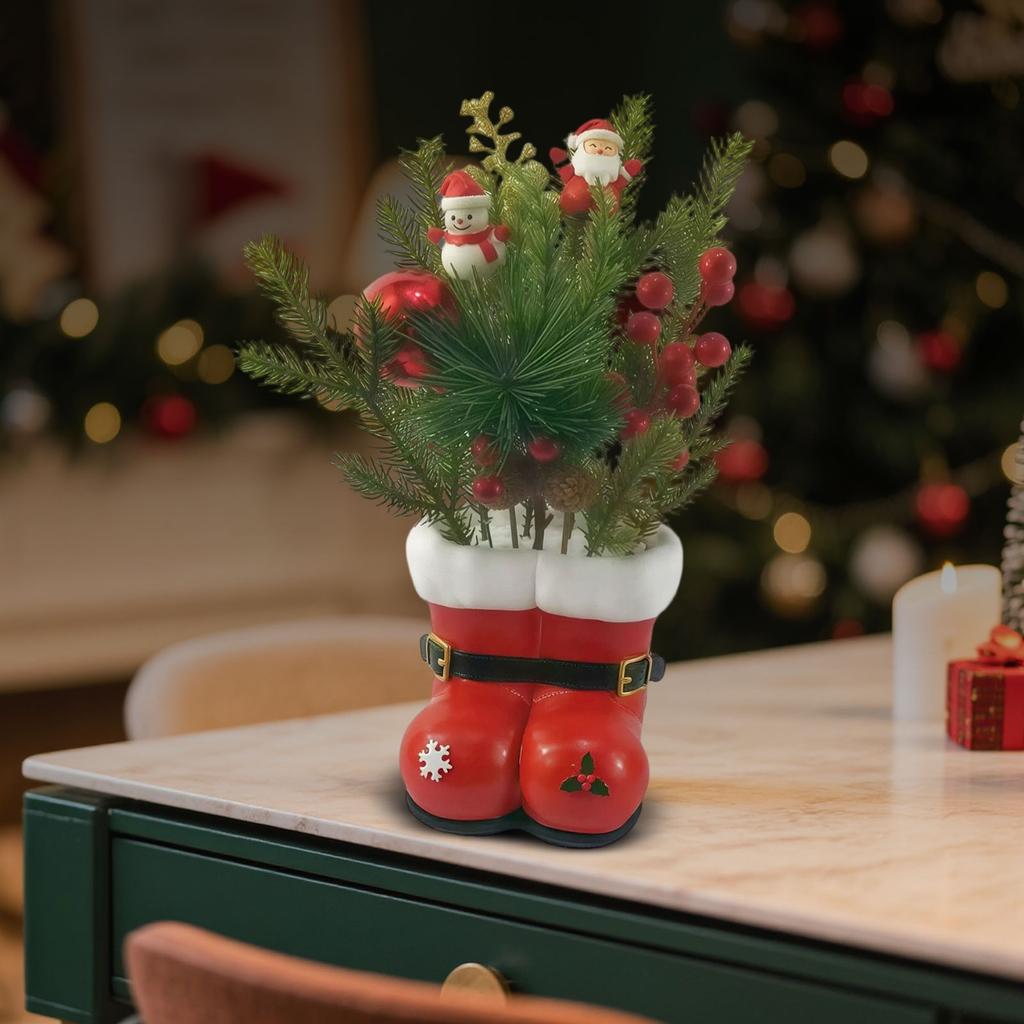 Creative Resin Christmas Shoe Flower Pot Table Ornaments Festive Atmosphere Red Shoe Vase Decorations