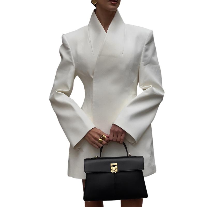 Elegantní sako s úzkým pasem pro ženy, ramenní vycpávky, dvouřadé zapínání, módní sako na dojíždění, jaro 2025, pouliční dámské svrchní oblečení, topy