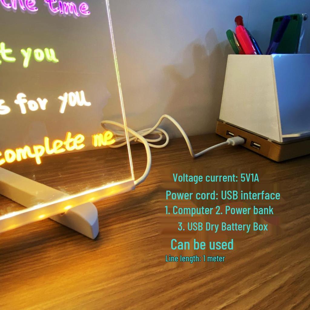 Erasable LED Luminous Acrylic Writing Board - Transparent & Fluorescent Blackboard/Whiteboard for Desktop Advertising.