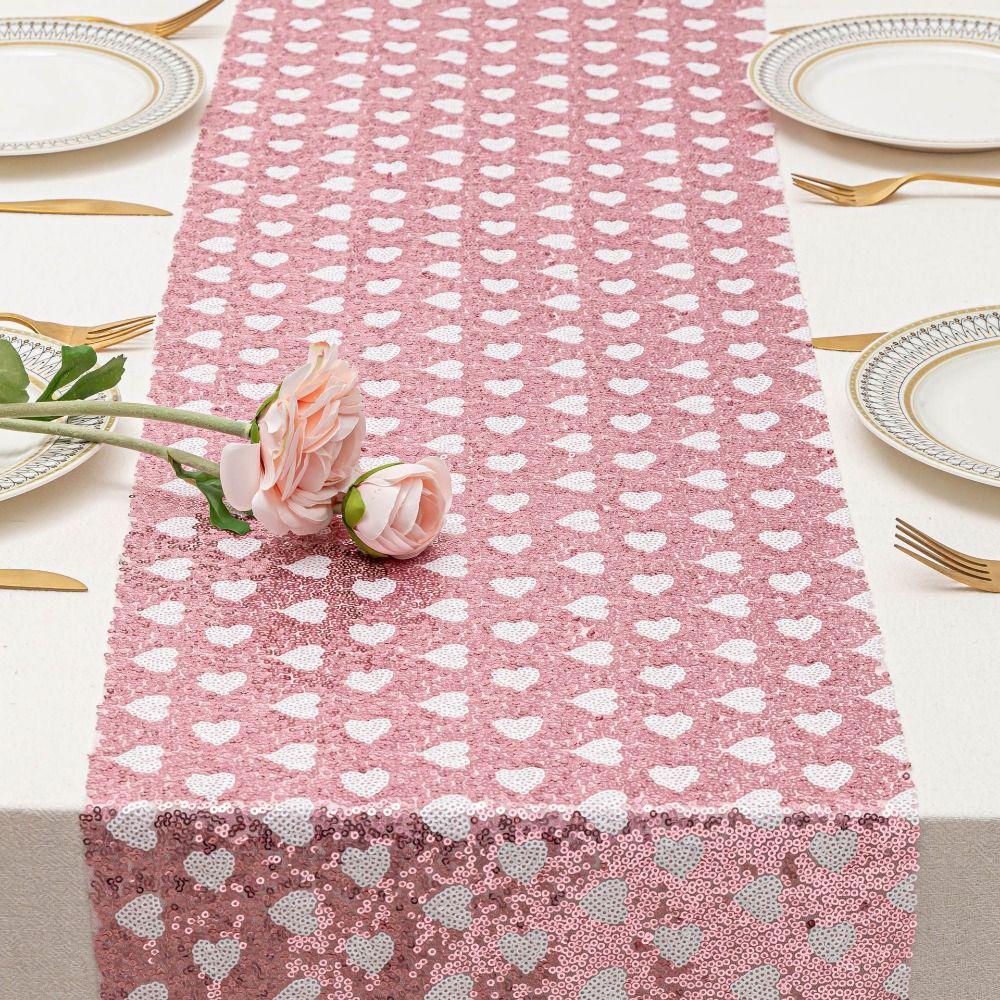 Love Heart Sequined Mesh Table Runner Romantic Table Flag Glitter Table Linens  Holiday Event