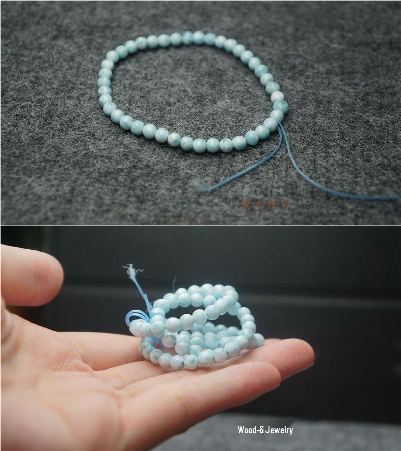 Aquamarine Turtle Shell Bead Bracelet, 4mm & 8mm, Unisex Gift.