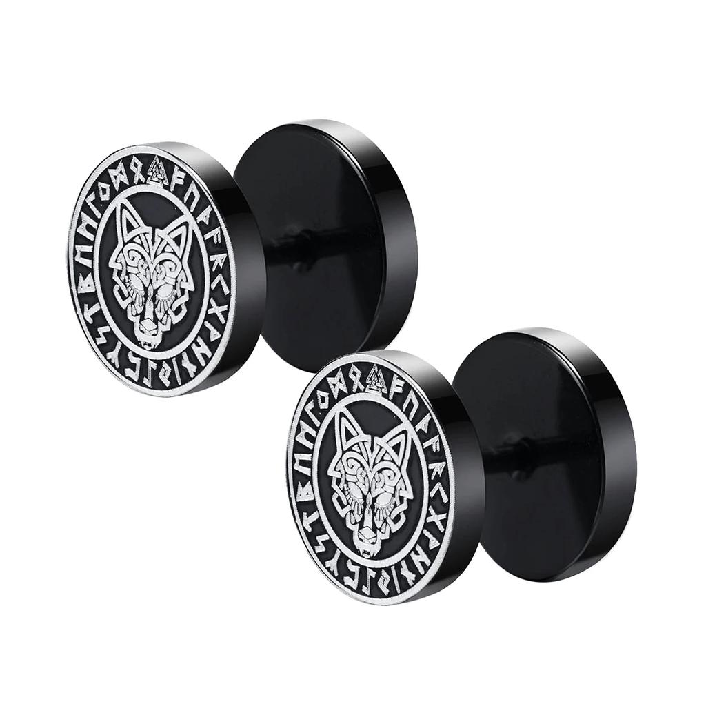 Gothic Norse Viking Runes Stud Earrings for Men Boys,Rock Punk Stainless Steel Valknut Wolf Head Compass Celtic Knot Earrings
