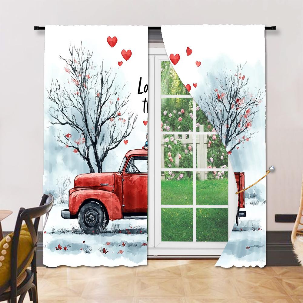 2 pcs, versatile polyester transparent curtains for home decoration Valentine's Day (2) for use in bedrooms and living rooms