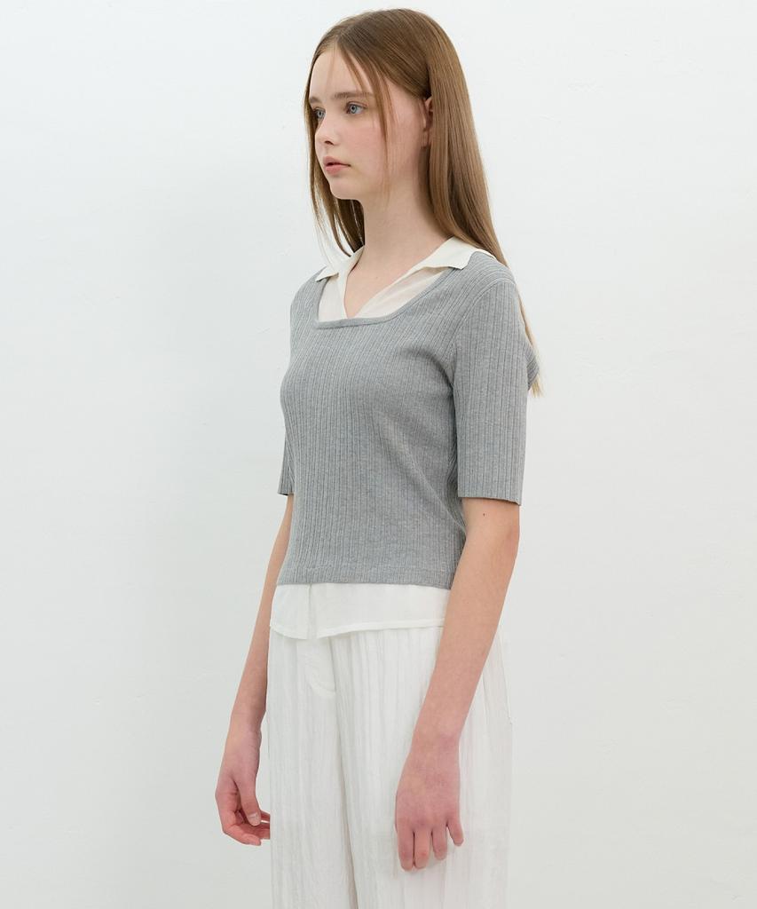 Ollibeudeollibeu Knit Layered Ribbed Slim Fit Pullover Ok6Xp4310