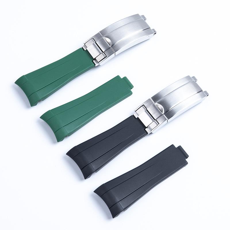 19mm 20mm Curved End FKM Fluororubber Rubber Watchband Fit for Rolex Submariner Daytona Explorer Black Orange Diver Watch Strap