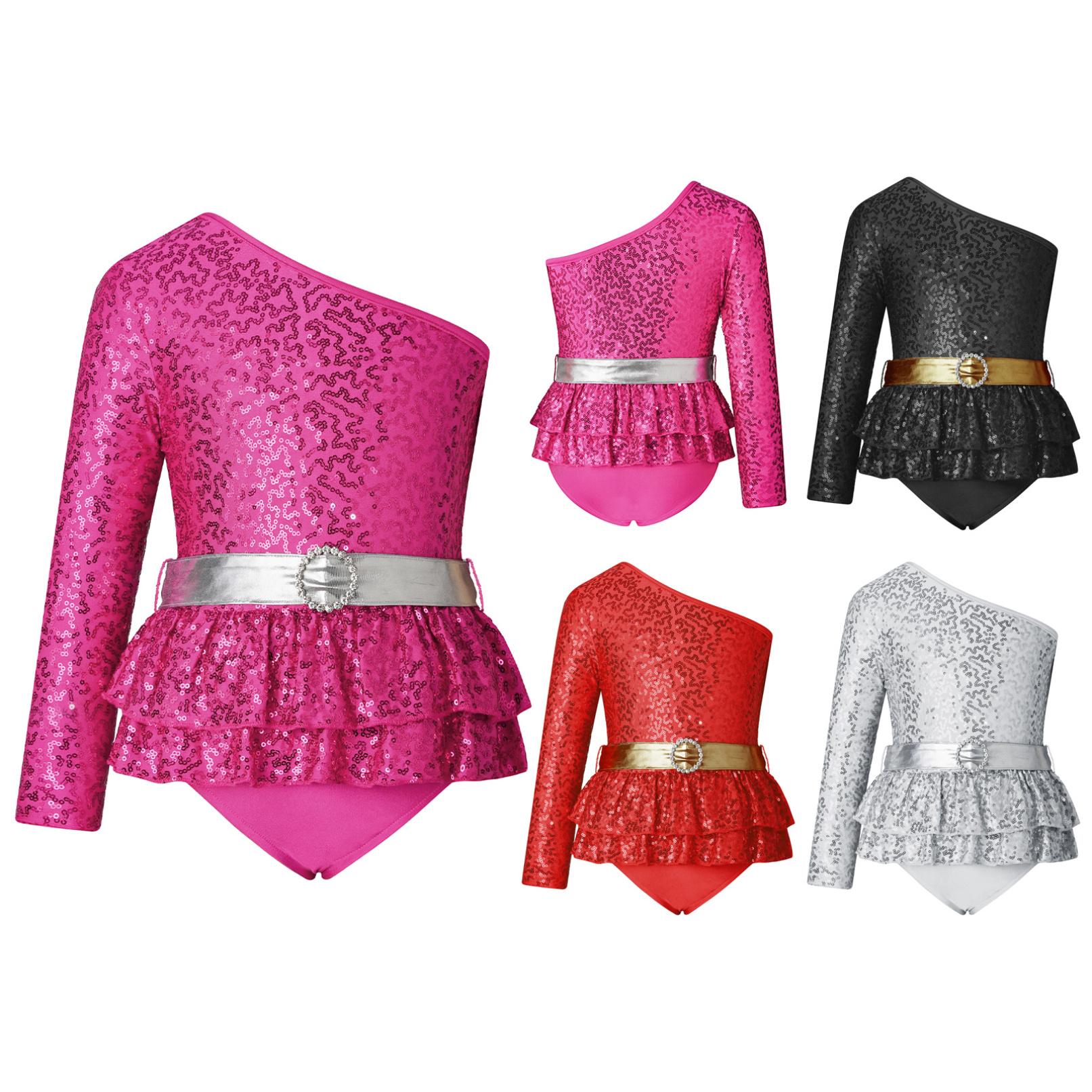 

Стильний спортивний комбінезон з довгим рукавом і блискучими блискучими блискучими паєтками для дівчаток, для дітей, гімнастичних боді 5-6 Years срібний