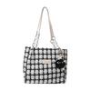 2023 Karierter Woll-Tote: Herbst/Winter Damen Vielseitige Schulter-Eimer-Tasche, Große Kapazität