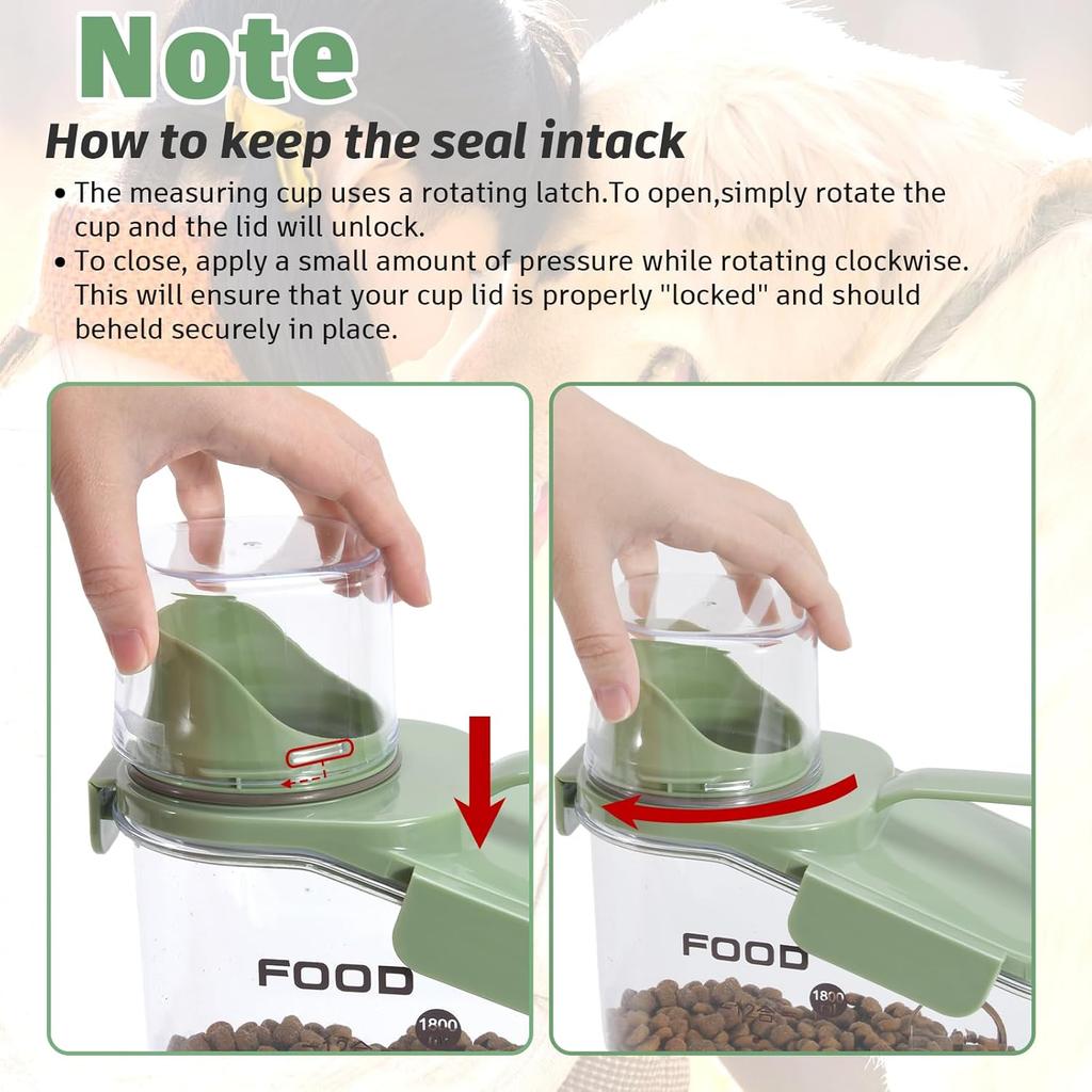 Dog Food Container Small, Pet Food Container with Airtight Pour Spout, Cat Food Storage Container with Measuring Cups, Portable Small Dog Food
