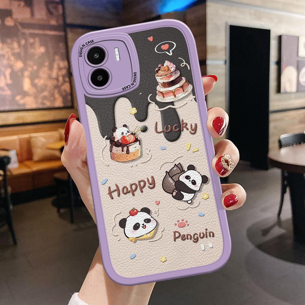 Cute Cake Panda PU Leather Phone Case for iPhone 15 14 13 12 Pro Max Samsung Galaxy S23 Ultra S20 FE A52 Redmi Xiaomi POCO Soft Cover