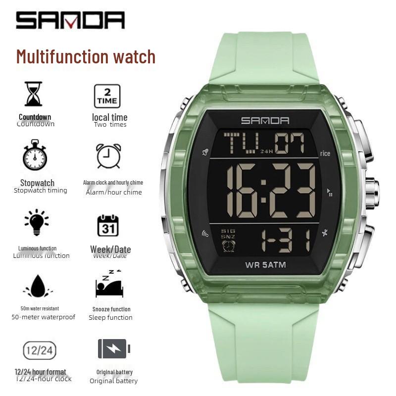 Sanda Men's Sports Watch - Luminous, 50M Waterproof, Electronic, Countdown Timer, Alarm, Calendar, Multifunction.