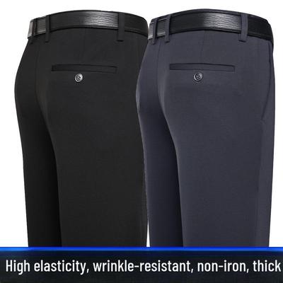 Men's Elastic High-Waist Suit Trousers - Year-Round Comfort for Middle-Aged and Elderly