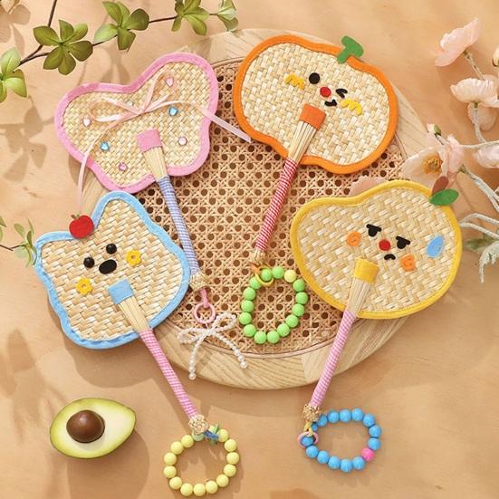 Cartoon Handmade Weaving Fan Bear Butterfly Dog Pumpkin Shell Mango Shape Woven Hand Fan Summer Handheld Cooling Fan Decoration