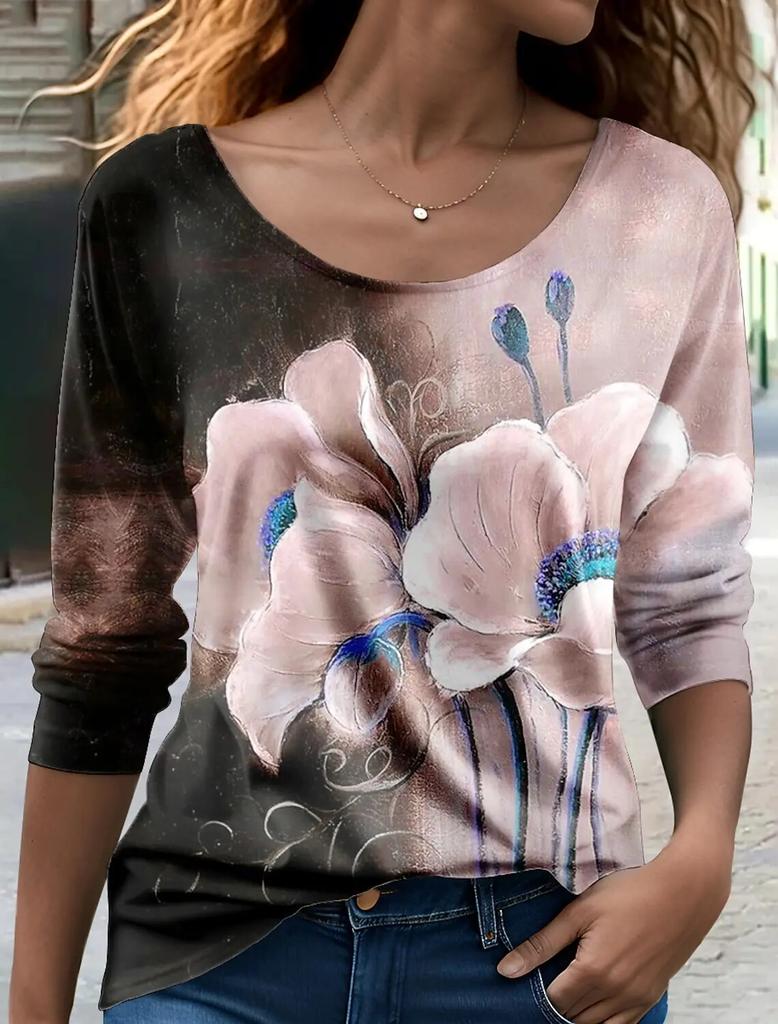 Fashion Women's Autumn Pullover Long Sleeve T-shirts 3d Printed Graphic Colorful ButterflyO Neck Oversized Casual Tee Imitation Cotton Material 2024