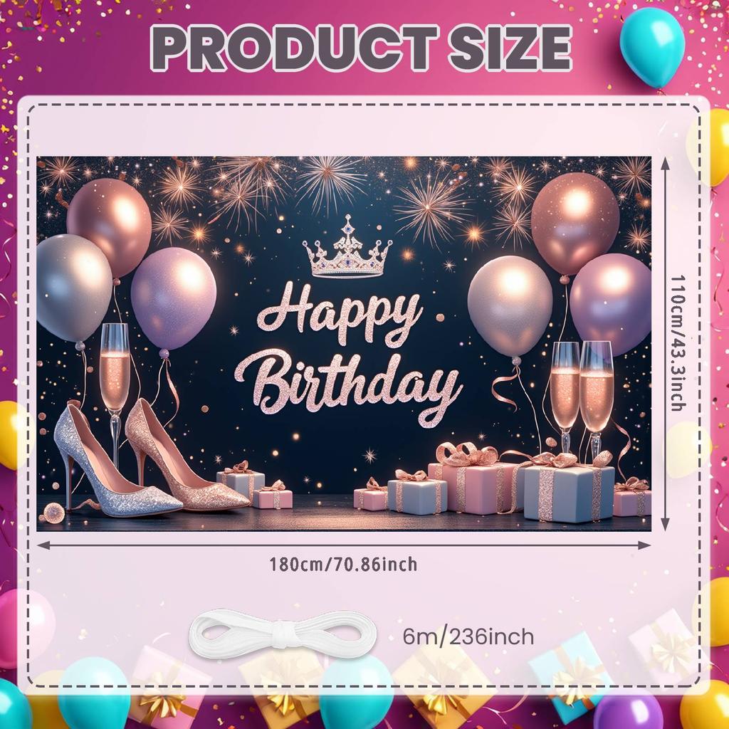Birthday Event Display Luxurious Birthday Photo Background Display Golden Crown Birthday Party Banner For Private Party