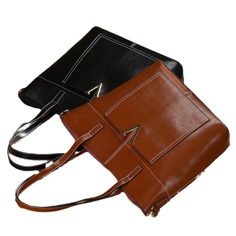 Summer Urban Simple Luggage and Leather Goods, Solid-color Tote Leather, Retro Women's Crossbody Bag
