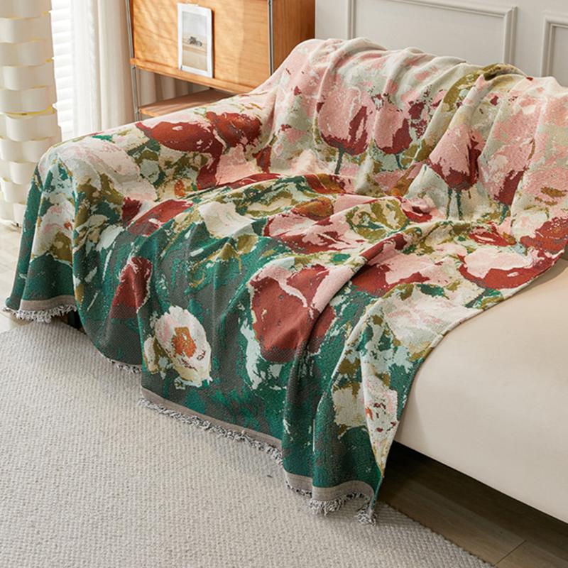 Pastoral geblümte Rosen-Sofaabdeckung Nordisch Haustierfreundliches Sofatuch für das Wohnzimmer Luxuriöses Gemütliches Schmutzabweisendes Sofa-Pad