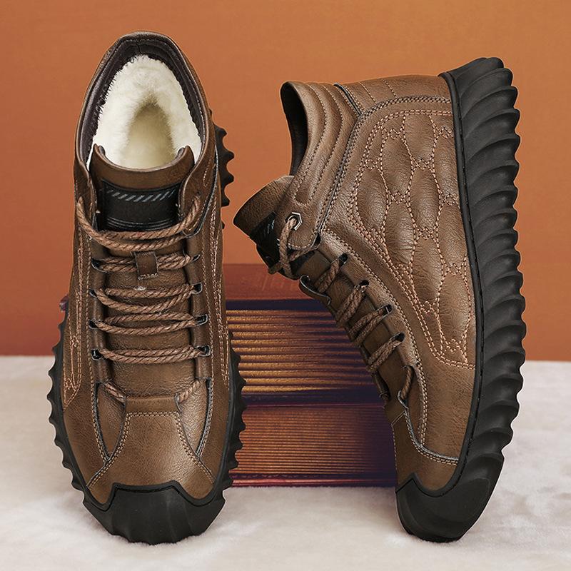 Bavlněné Boty Pánské 2023 Nové Zimní Tlusté Sametové Teplé Kožené Boty Vysoké Outdoorové Pánské Boty Vše vhodné pro příležitostné boty středního a staršího věku