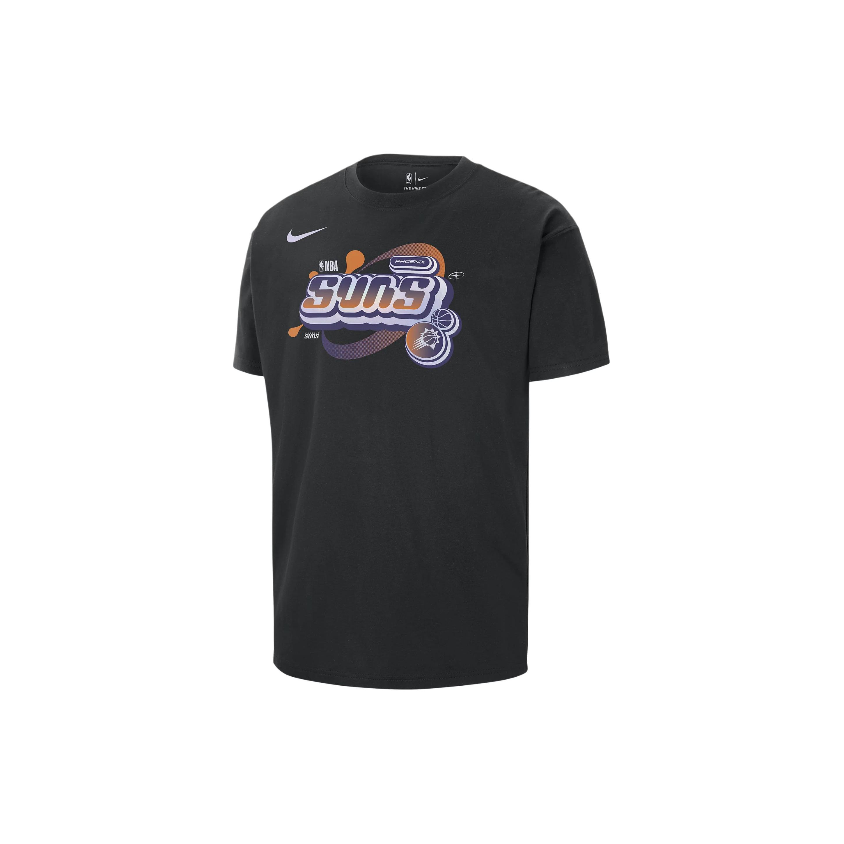 Nike Phoenix Suns Courtside Letter Print Pattern Ribbed Crew Neck Short Sleeve T-Shirt Men Tops Black FV9584-010 L
