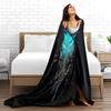 Gradient Blue Feather Pattern blanket with Black Background Style. blanket, suitable for use in the bedroom, living room, on the sofa