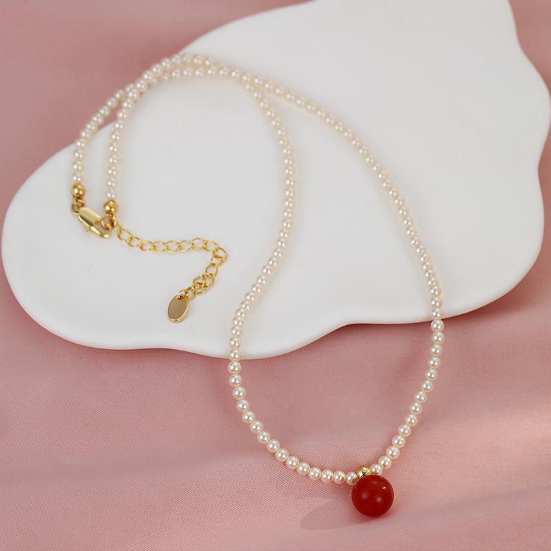 Elegant Retro Agate & Pearl Clavicle Necklace - Versatile High-End Fashion