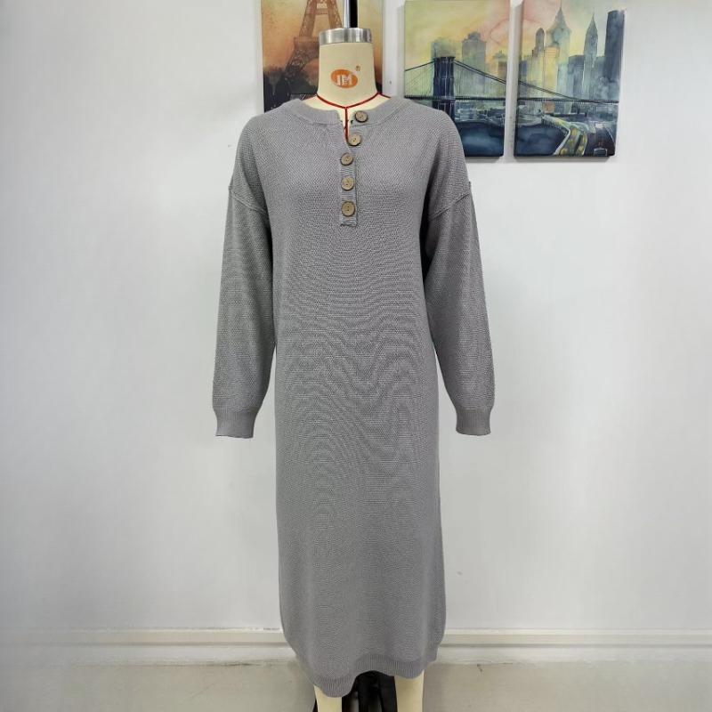 IHUASU Podzimní a zimní knoflíkové pletené šaty Módní Temperament Commuter Dámský svetr