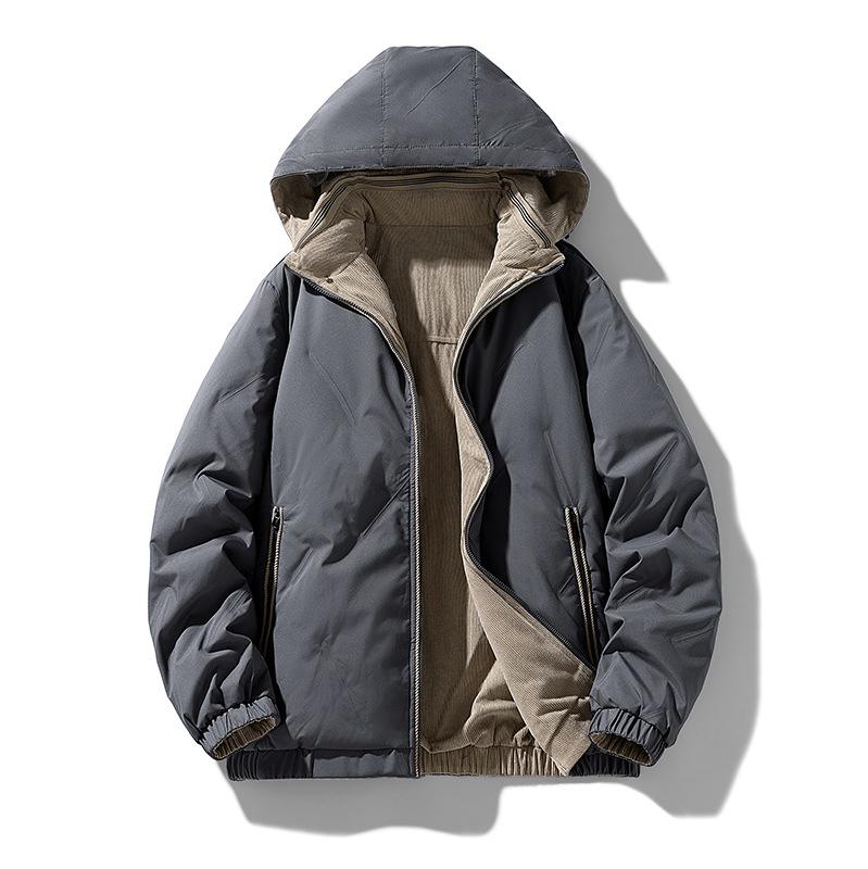 

Мужской пуховик 2025 года, зимняя новинка, молодежный, со стойкой, легкий и теплый в носке, мужская куртка двусторонняя XXXXL темно-серого