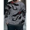 Autumn and Winter Men's 3D Animal Geometric Printing Crew Neck Long Sleeve T-Shirt