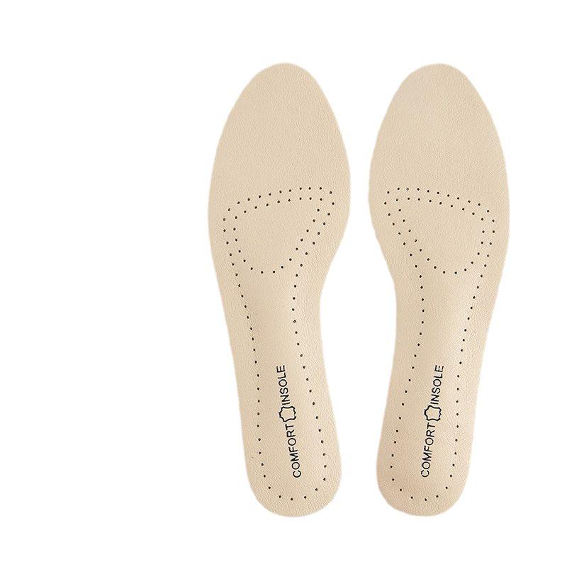 Women's Ultra-Thin Breathable Cowhide Insoles for Pointed High Heels - Self-Adhesive, Comfortable, Sweat-Absorbent, and Deodorizing.