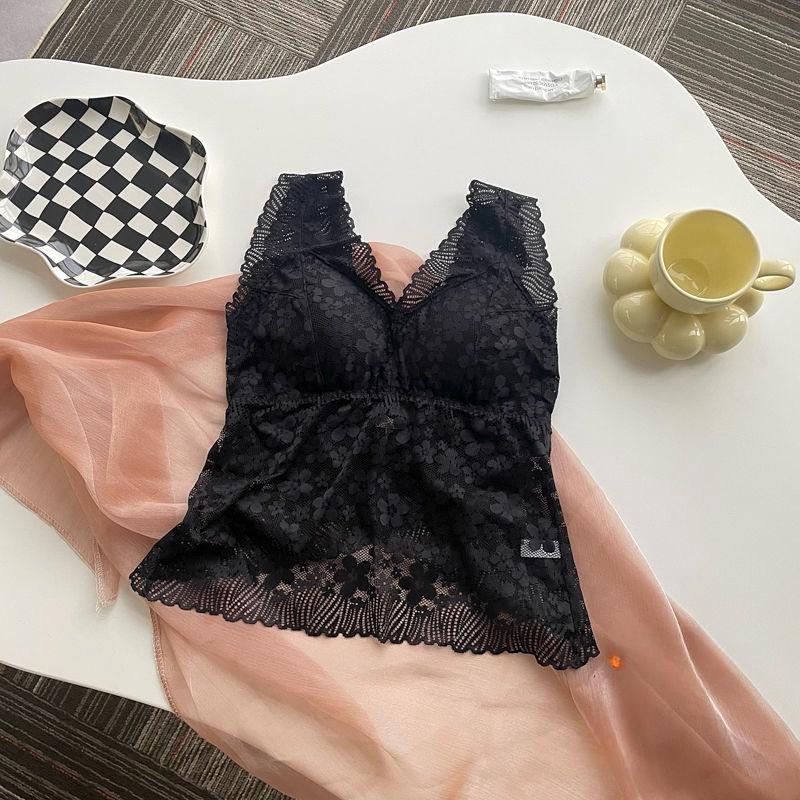 Spitzen-Camisole-Weste mit Brustpolster Ohne Stahlbügel Schöner Rücken Raffiniert zur Betonung der Schlankheit Sexy Lange Unterwäsche für Damen Sommer Dünn