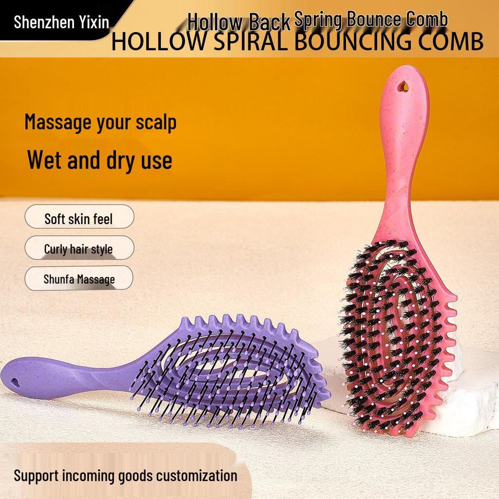 Cross-Border Bounce Large Wave Styling Comb - Fluffy, High Skull Top, Hollowed Rib Massage Brush