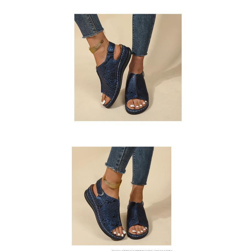Retro Rock Pattern Large Size Wedge Sandals Women's Summer New Platform High Heel Sandals Women's