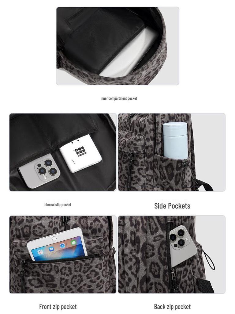 2025 Leopard Print College-Style Backpack: Casual, Large Capacity for Students and Commuters