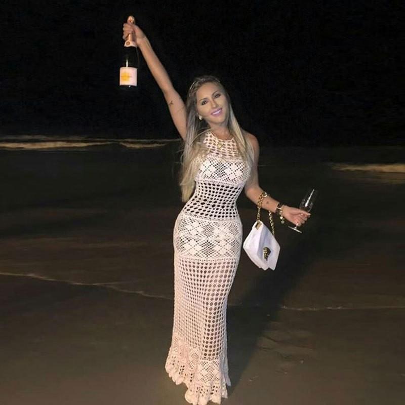Womens Beach Cover Up Knit Crochet Tank Dress Swimwear