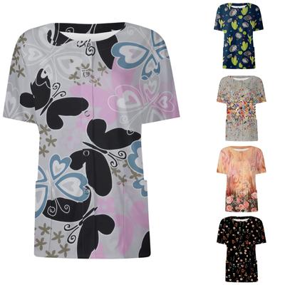 Women's Short Sleeved Patterned Pockets, Work Print Stand Up Collar, Single Breasted Protective Clothing, Cardigan Jacket, Top