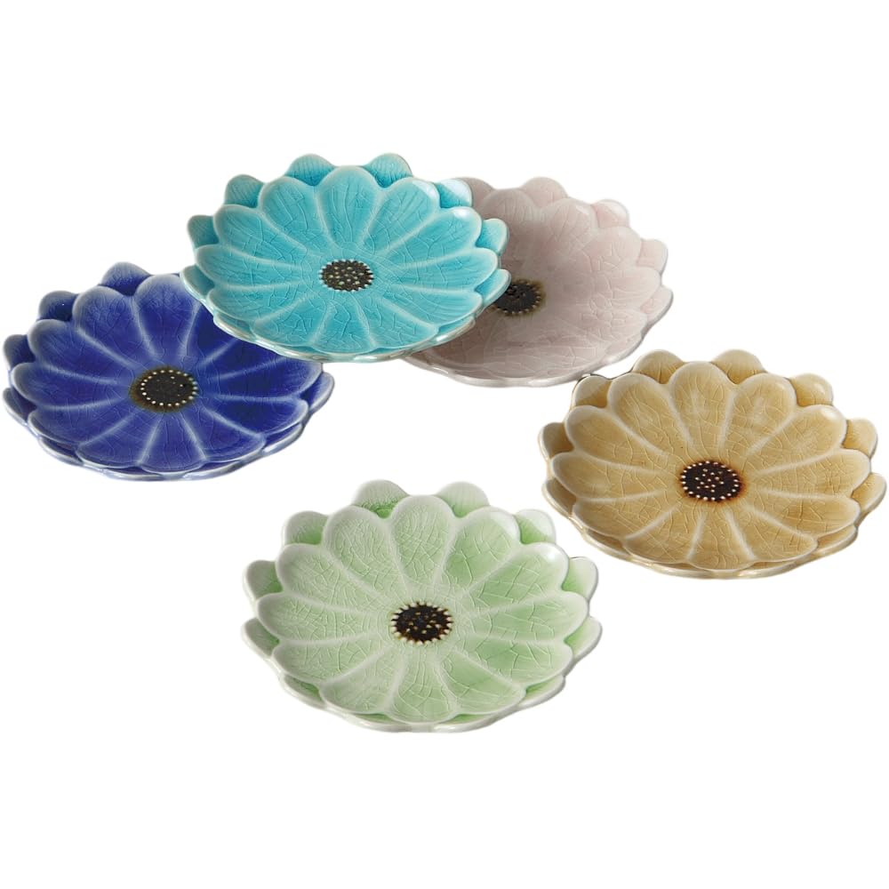 

Ale-net Small Individual Plates, Set of 5, Flower-Shaped, Diameter 11.6cm x Height 1.8cm, Daisy Design, Five Colors, Mino Ware, Made in Japan