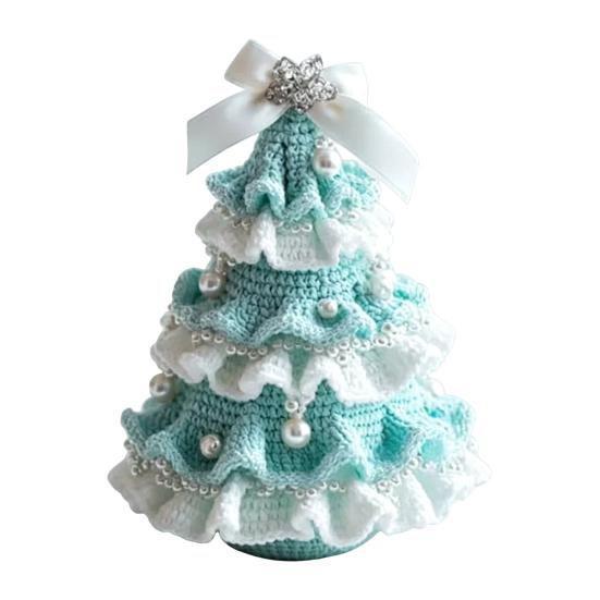 Decorative Yarn Tree for Bookshelves DIY Crochet Christmas Kit,Beginner-Friendly Xmas Craft Kit with Bow Complete Starter And Faux Pearl Embellishment