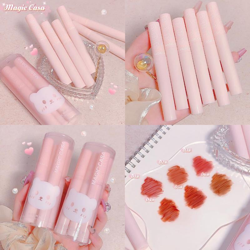 6 Pcs Mirror Water Lip Gloss Lip Glaze Transparent Glass Lip Oil Waterproof Liquid Lipstick Nude Brown Clear Tint Makeup onesize