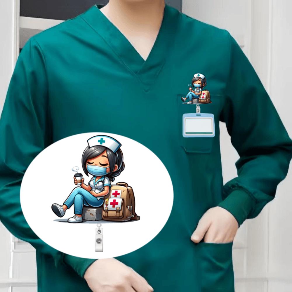 Nurse Theme Retractable ID Badge Reel Pin Durable Acrylic For RN LPN Doctor Office Name Tag Holder